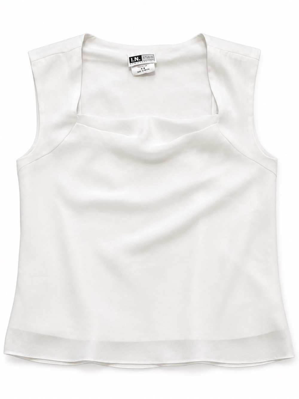 I.N. Studio San Francisco White Cowl Neck Blouse Petite M Y2K Minimalist